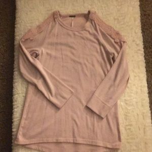 Pink lace open shoulder youth long sleeve shirt